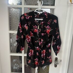 Stella Tweed Black Floral Blouse | Feminine Ruffles| Size Small